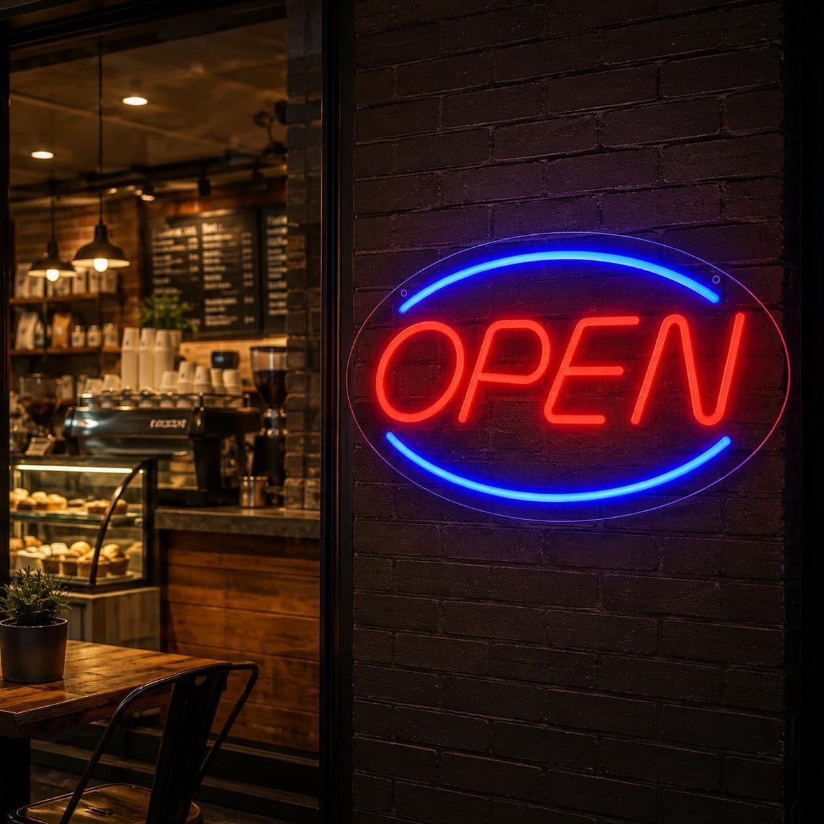Neonbord Open Blue - LED verlichting - sfeervolle decoratie - ideaal voor thuis of bedrijf - ShopVlot