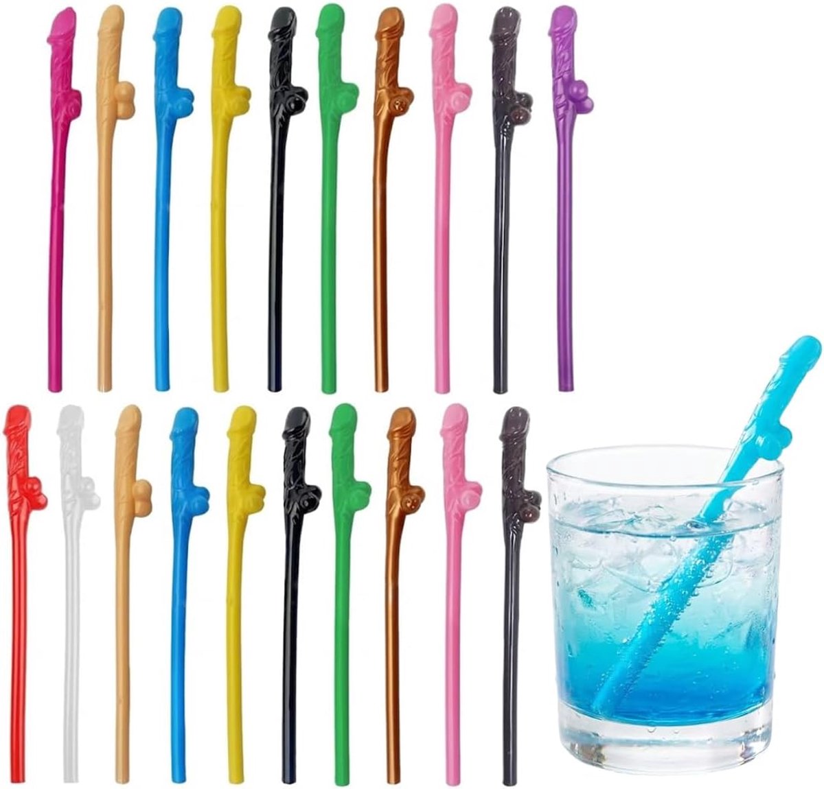 Herbruikbare rietjes 20 stuks - kunststof - vrijgezellenfeestrietjes - perfect voor feesten - ShopVlot
