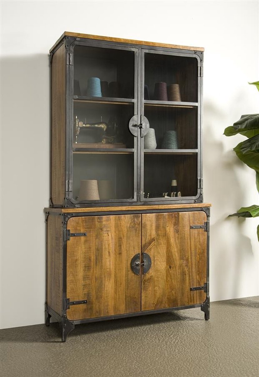 Tower Living Vitrinekast Basto - Bruin Hout - 120x45x210cm