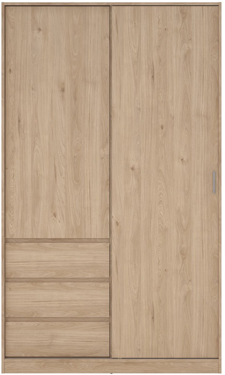 Kledingkast met Schuifdeur Naturel - 2-deurs met 3 lades - MDF - 118,5x60x200cm