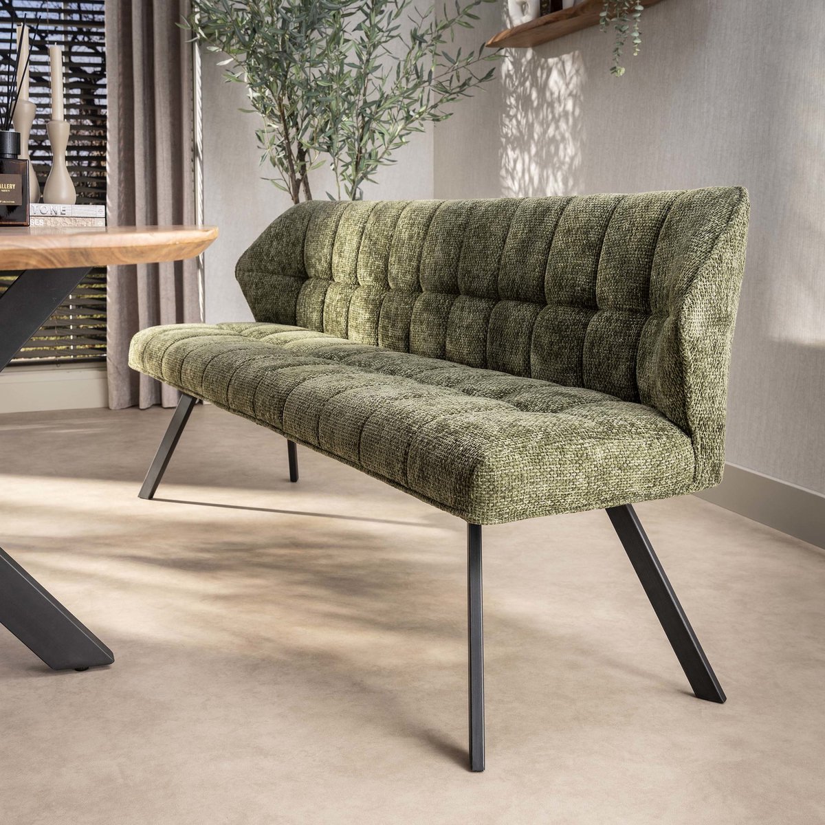 Giga Living Eetkamerbank Raster - Groen - 180x60x80cm