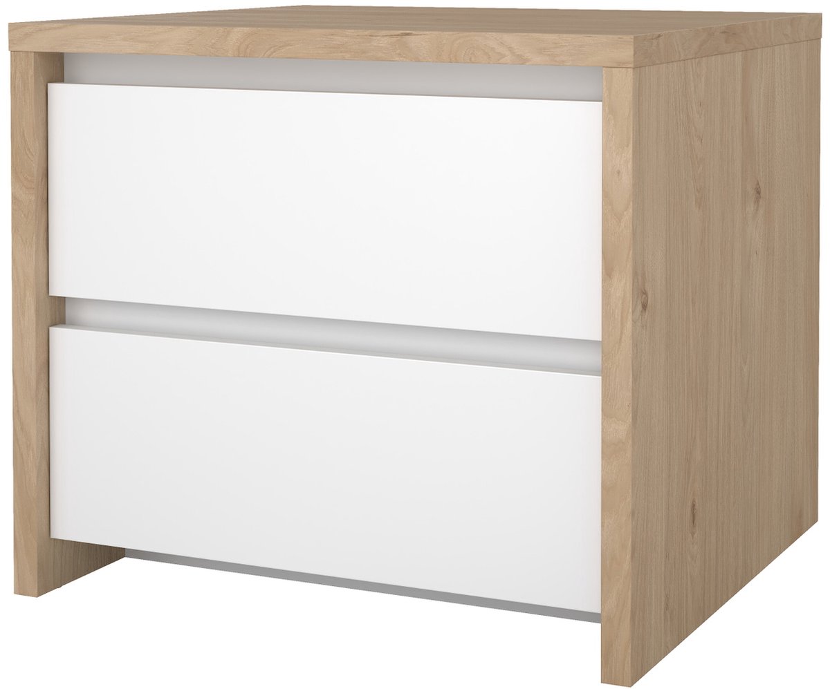 Nachtkastje Next 2 lades Hickory/Wit Hoogglans - Giga Living