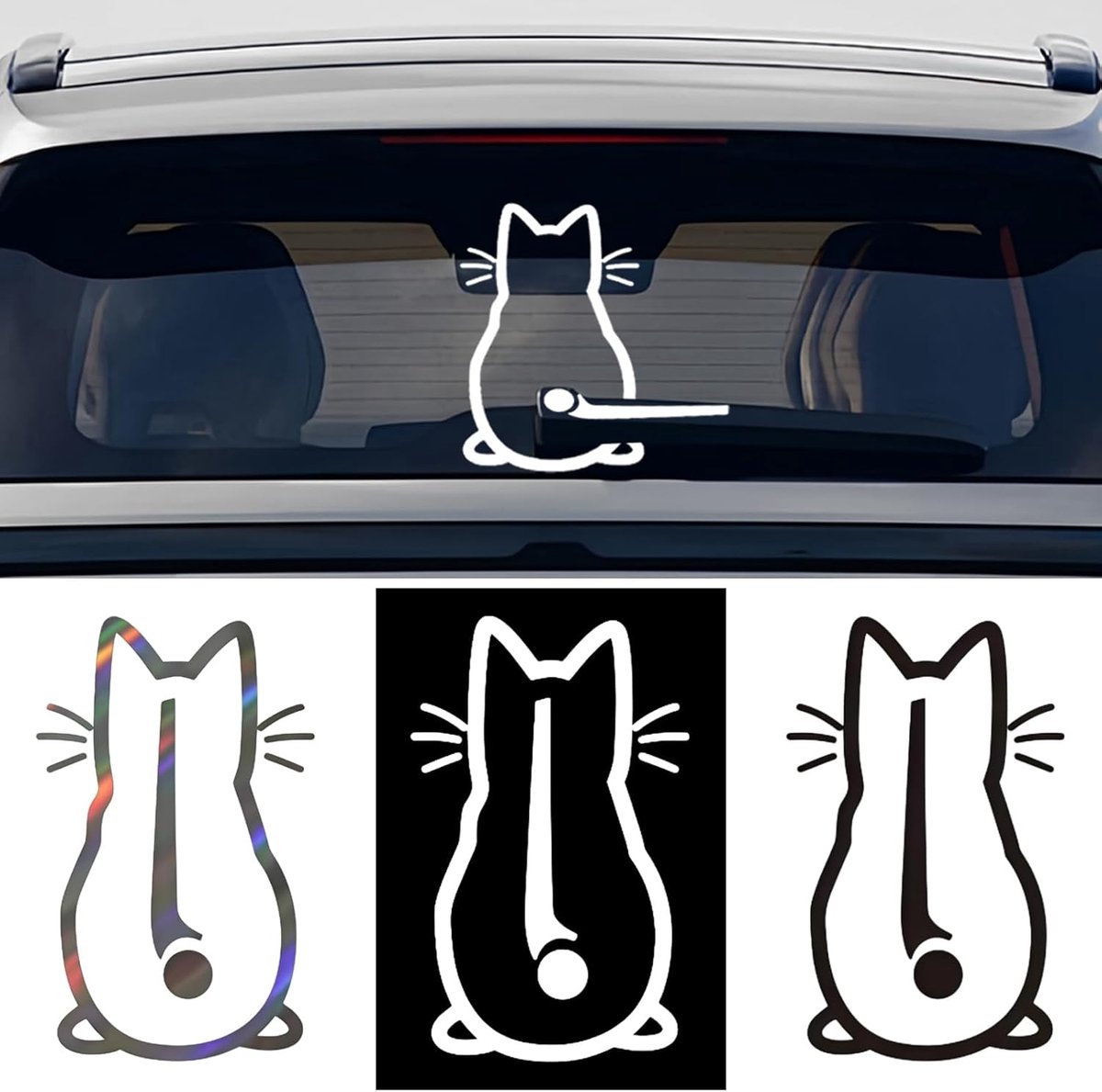 Cat wiper stickers 3 stuks - reflecterende achterruitstickers - grappige cartoon kattenstaart - ShopVlot