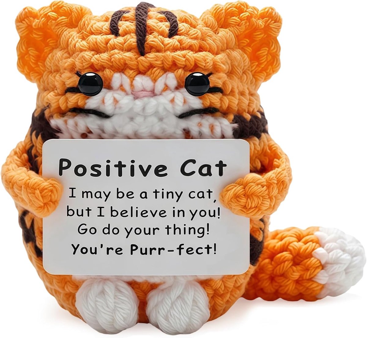Pluche kat - handgehaakt oranje - positieve boodschap - emotionele ondersteuning - ShopVlot