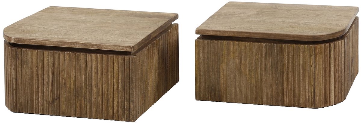 Giga Meubel Nachtkastje Wave - Naturel Hout - Set van 2 - 40x35x20cm
