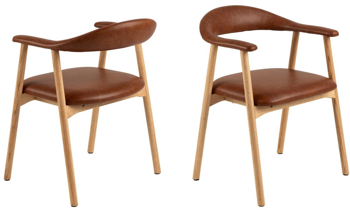 Giga Living Eetkamerstoel Met Armleuning - Bruin Kunstleer - Tesido - Giga Living - Set van 2