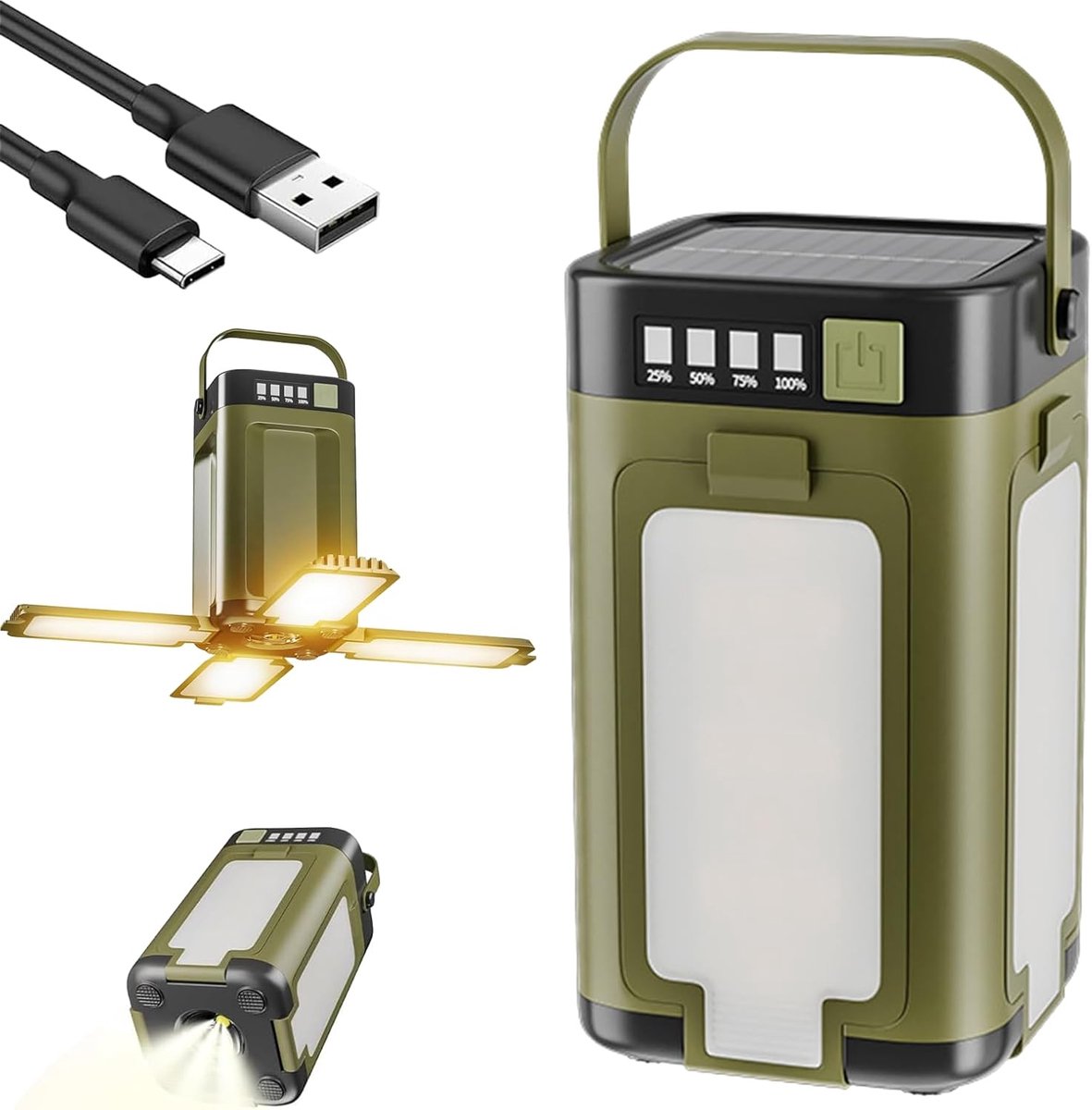 Oplaadbare campinglamp met powerbank - zonne-energie en USB-oplading - 6 lichtmodi - ideaal voor outdoor-avonturen - ShopVlot
