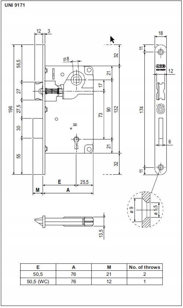 Deurkruk- en sleutelgat-slot 90/50 F18 Mat Chroom