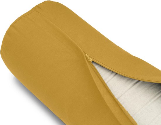 basaho Yoga Bolster - Biologisch Katoen (OCS Gecertificeerd) - Boekweitdoppen - Afneembare Wasbare Hoes (Mosterd) - ShopVlot — afbeelding 4