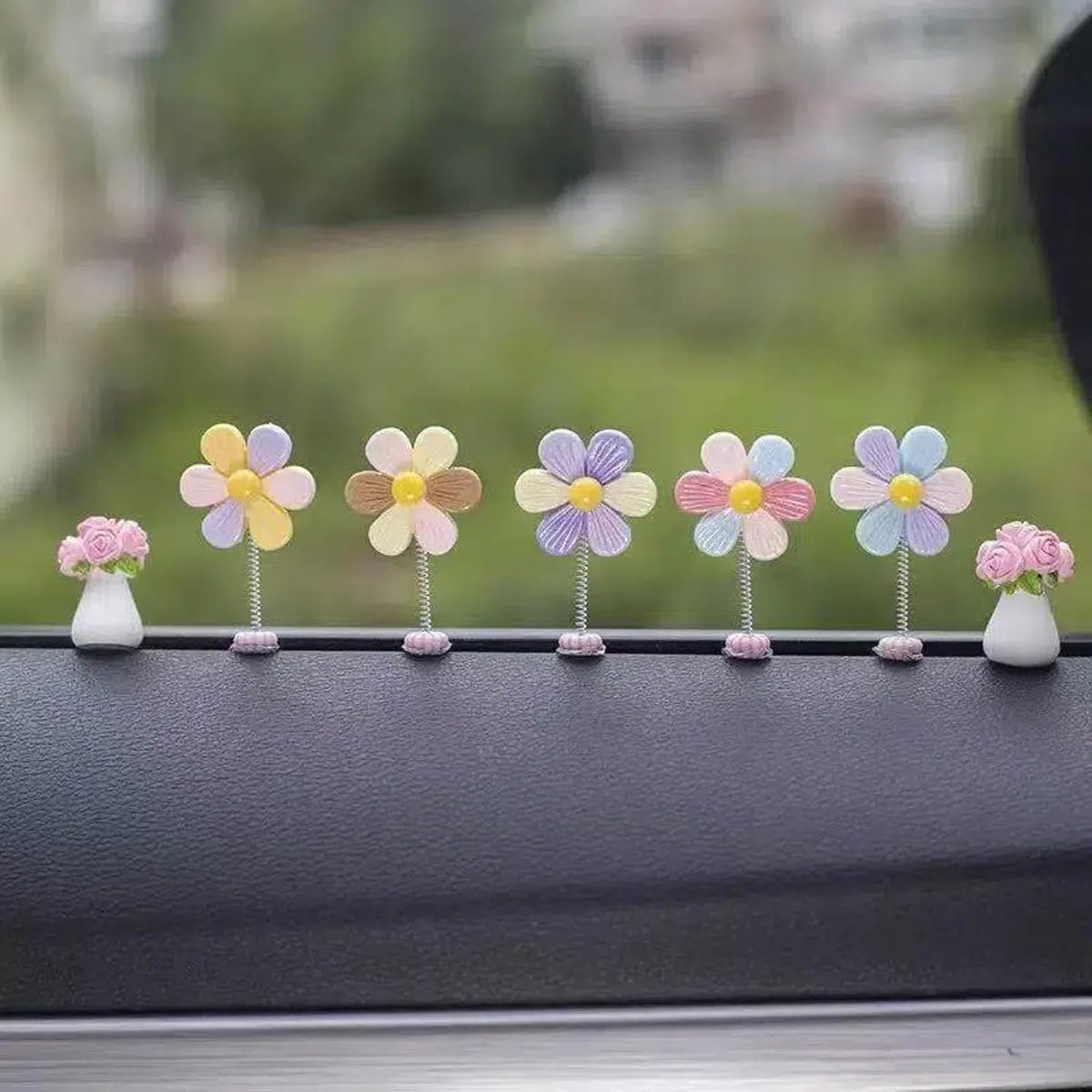 Auto interieurdecoratie - 7-delige regenboog bloemen - schuddend ornament - schattige versiering voor auto - ShopVlot