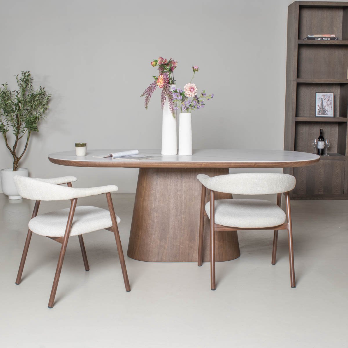 Giga Meubel Eettafel Alba - Wit Keramiek/Walnoot - 200x90x77cm