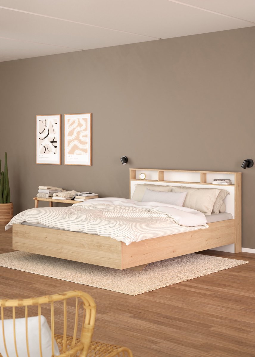 Giga Living Bed Ikast - Wit/Naturel - 160x200cm