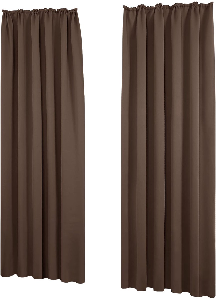 Famanu Set van 2 thermische verduisteringsgordijnen, 140 x 260 cm, bruin, ideaal voor slaapkamer en hittebescherming