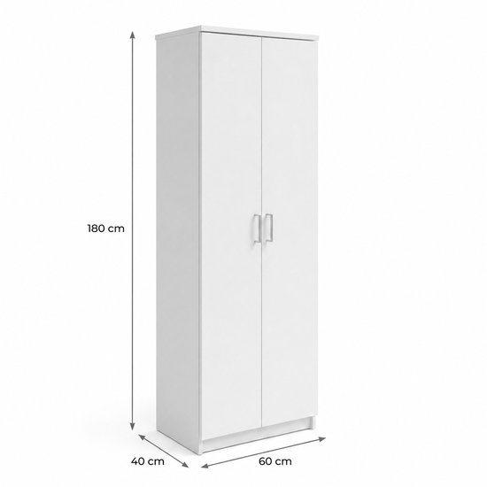 Haute armoire blanche à 2 portes fermées, mesurant 180x60x40 cm.
