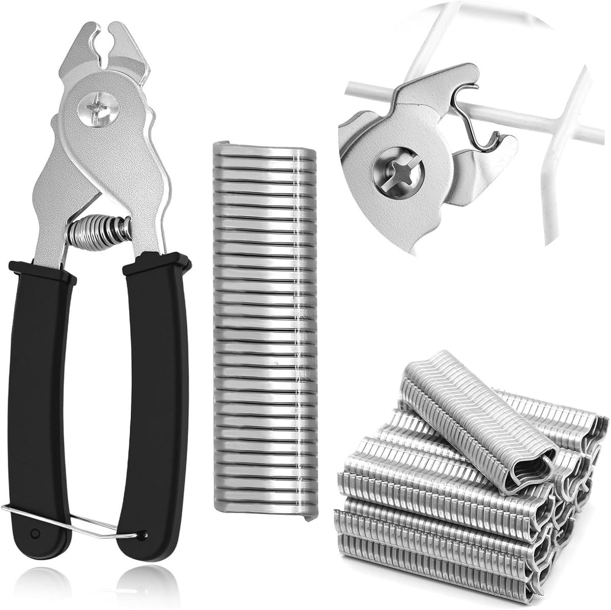 Worstclipper Tang met 1200 Clips - Zwart - 17 x 5,2 x 2,2 cm - Stalen Hektang voor Meubel- en Dierenverblijven