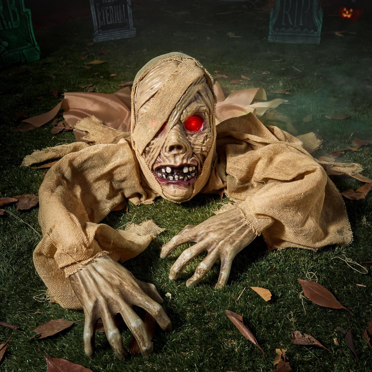 Famanu – Halloween decoratie Zombie Groundbreaker met lichtgevende ogen en griezelig geluid, voor buitengebruik