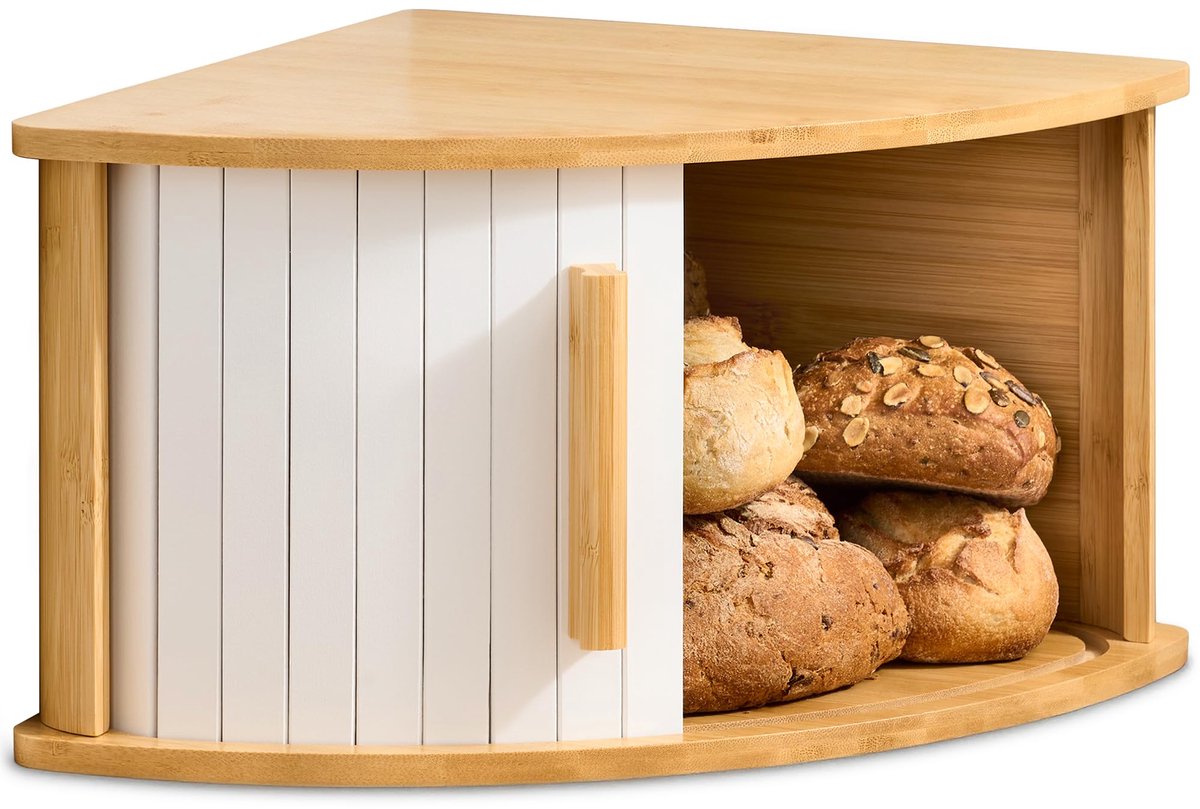 Famanu – Hoek broodtrommel van hout met schuifdeur, ruimtebesparende broodbox, houdt brood langer vers, eenvoudig te monteren