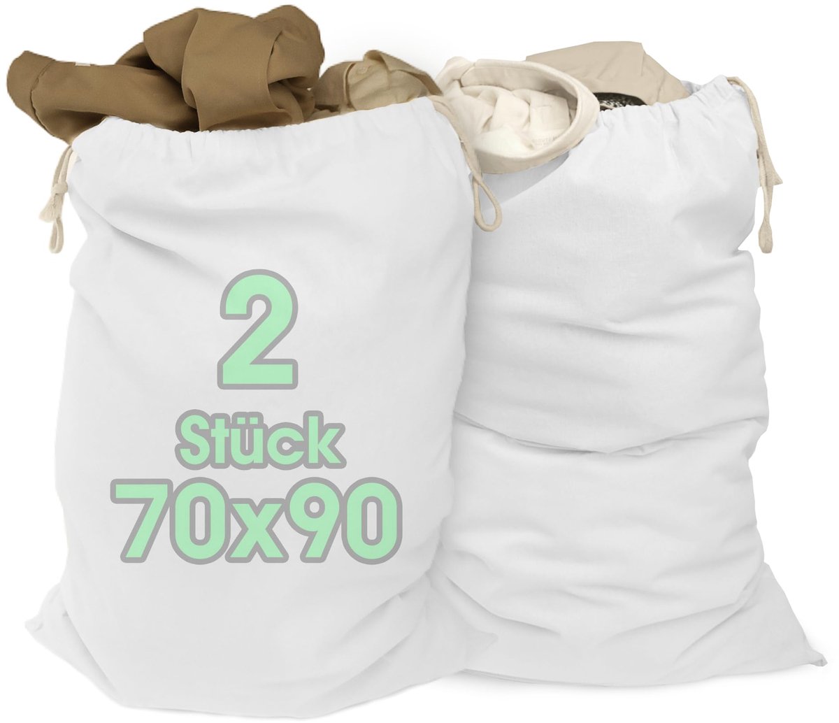 Famanu – XXL waszak in wit, 70 x 90 cm, 100% katoen, extra grote heavy duty waszak, met trekkoord voor opslag