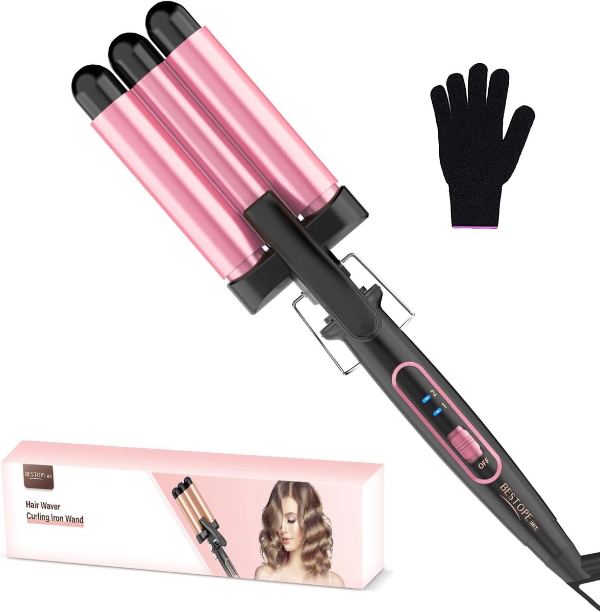 Wafeltang - Carbonpoeder - 22 mm - Krultang met 3 Vaten en Toermalijnkeramische Coating - Voor Alle Haartypes
