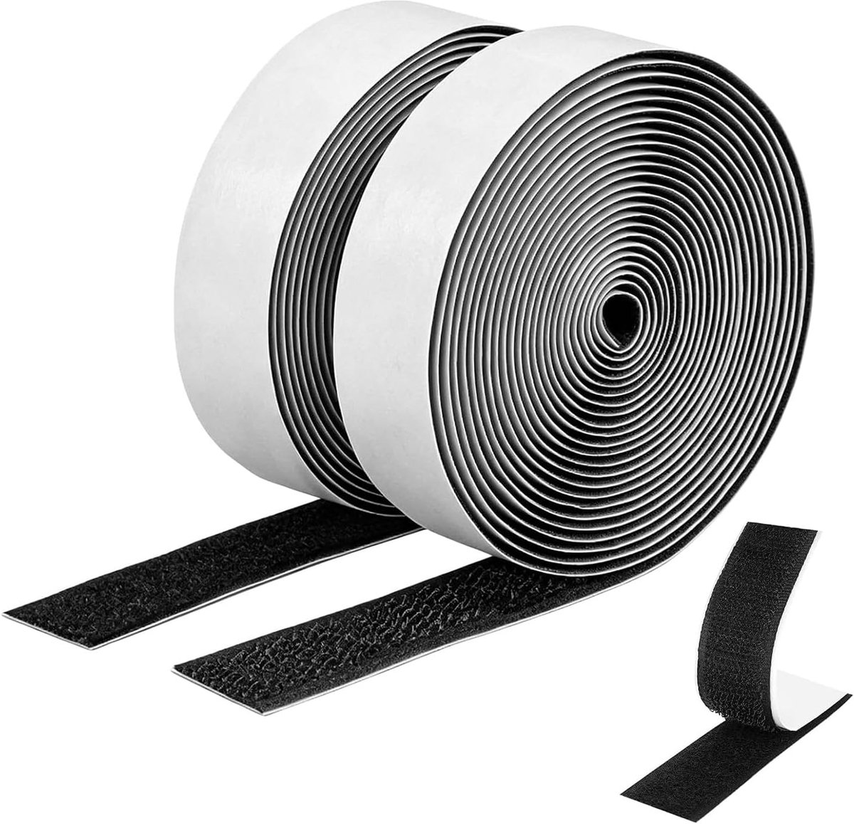 Dubbelzijdig plakband met haak en lus, 20 mm x 6 m, herbruikbare haak en lus, zwart, hoge kleefkracht, extra sterk - ShopVlot