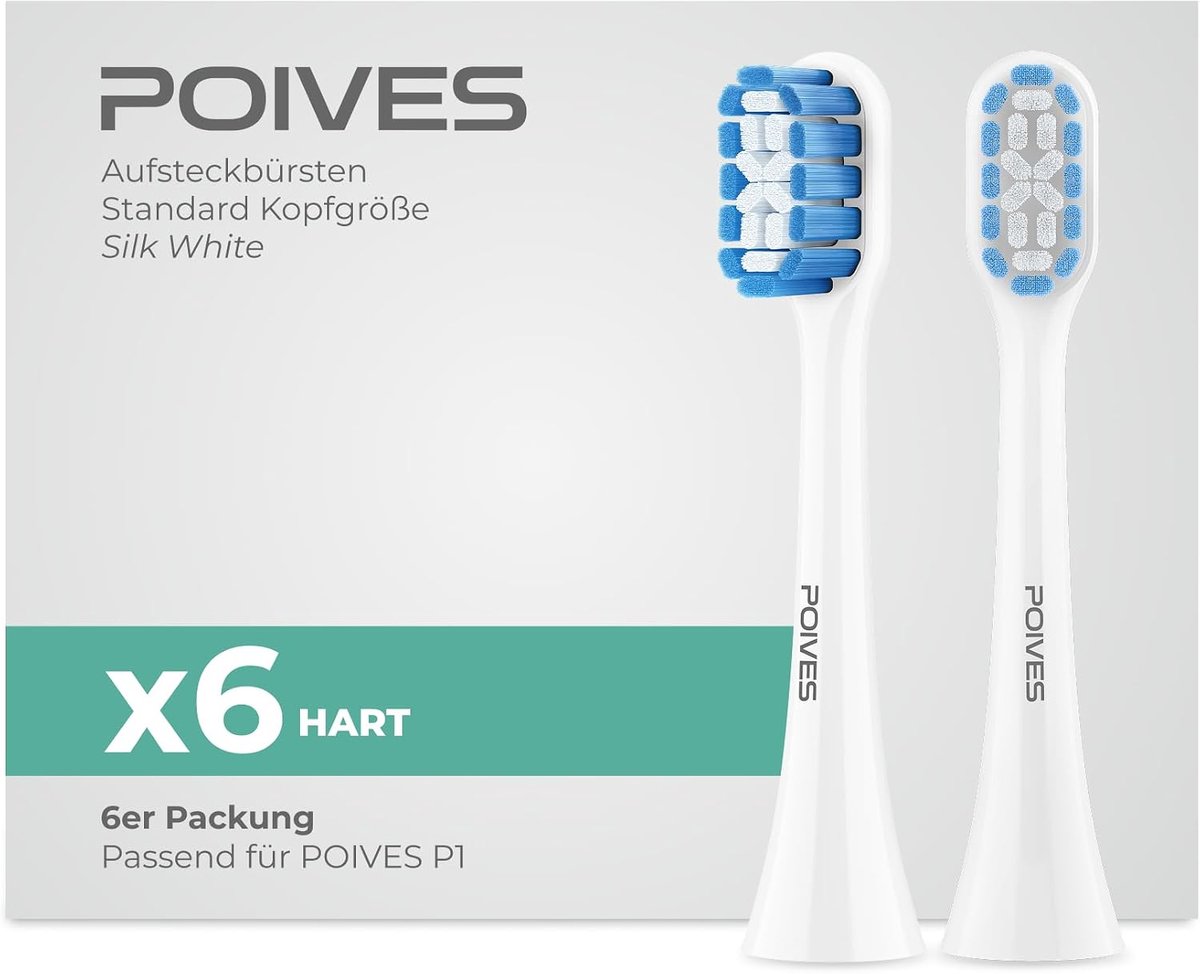 P1 Brush Heads - ZILK WIT - Hard - 6 stuks - DE - ShopVlot