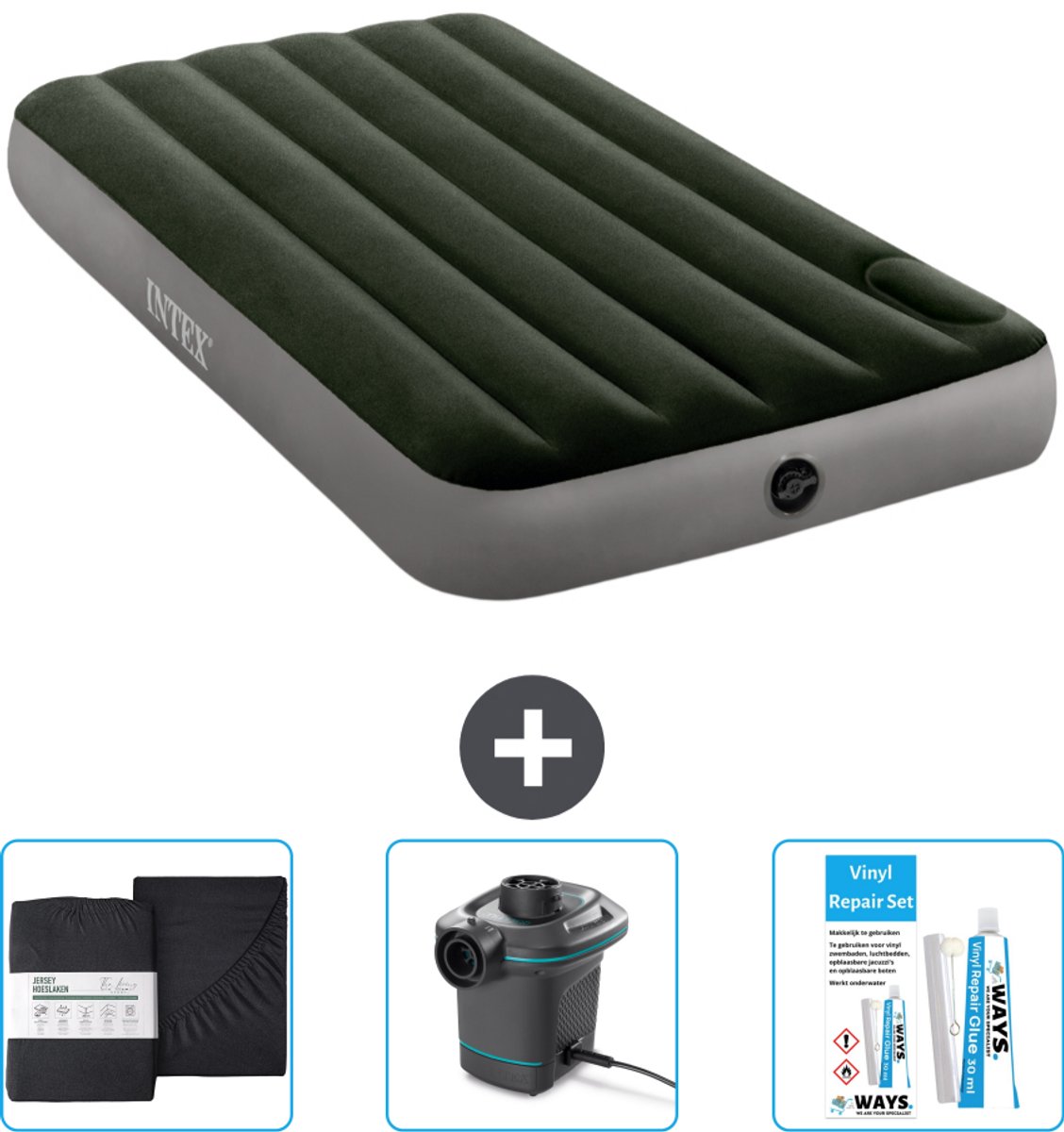 Intex Luchtbed - 1-Persoons - 99 x 191 x 25 cm - Groen - Accessoires CB8