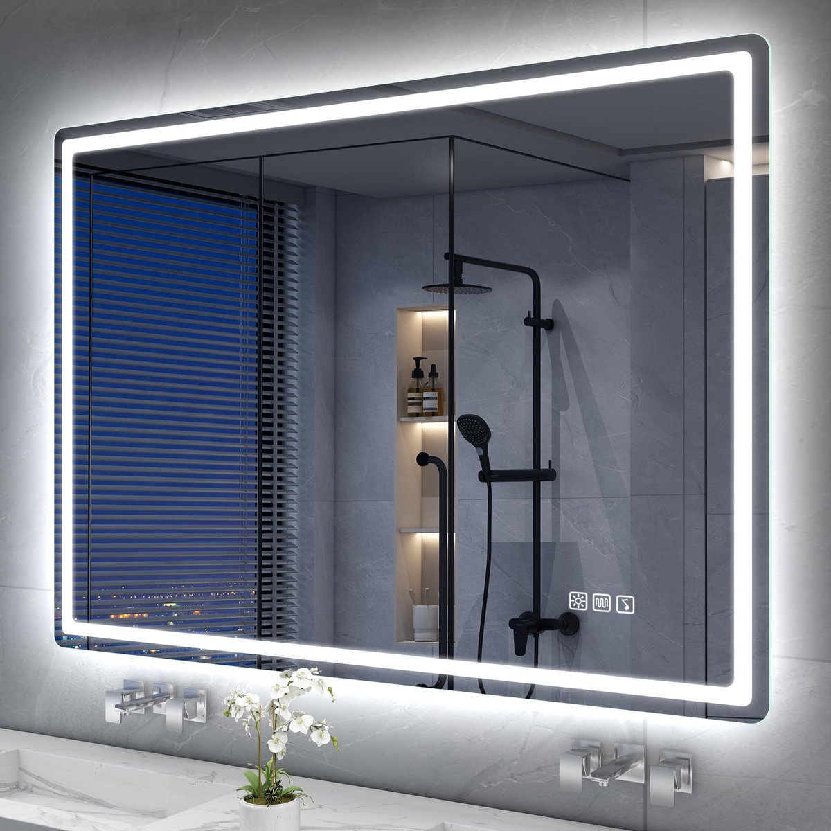 S'bagno Bluetooth-Badspiegel met LED-verlichting 1000x700mm, LED-badkamerspiegel met ontmistingsmat, 3000K-6500K - ShopVlot