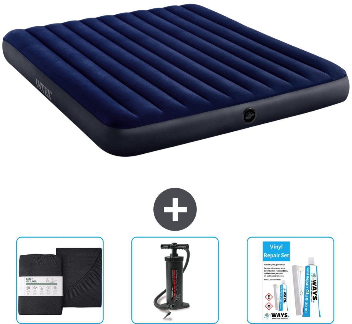 Intex Luchtbed - 2-Persoons - 183 x 203 x 25 cm - Blauw - Inclusief Accessoires CB7