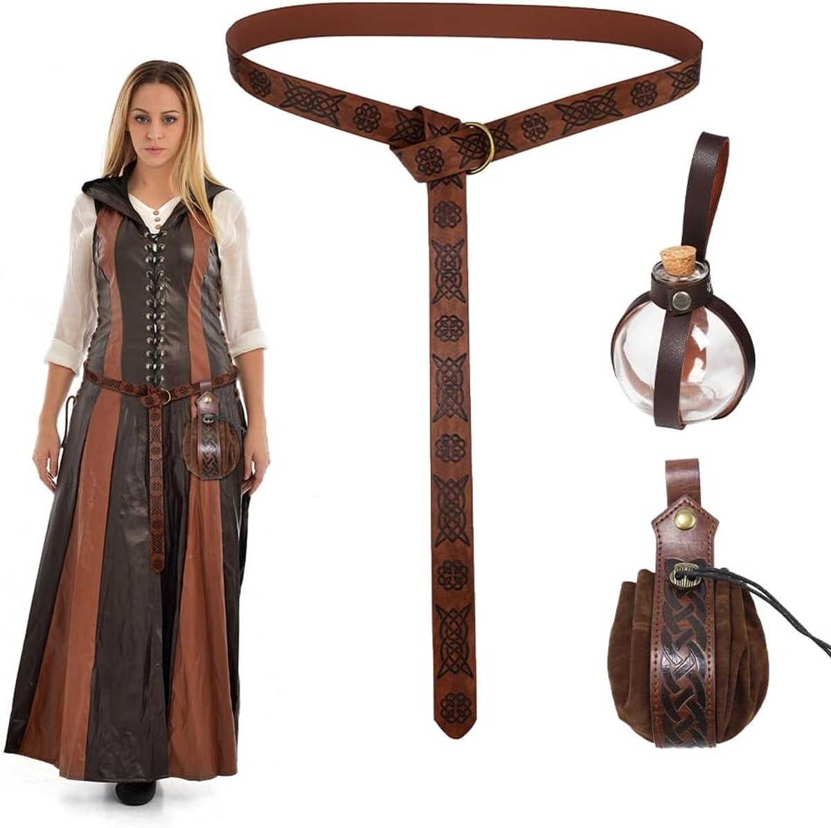 Halloween Necromants Suit, Medieval Clothing for Men and Women, 250 ml Potion Bottle, Medieval Belt, Belt Bag - ShopVlot