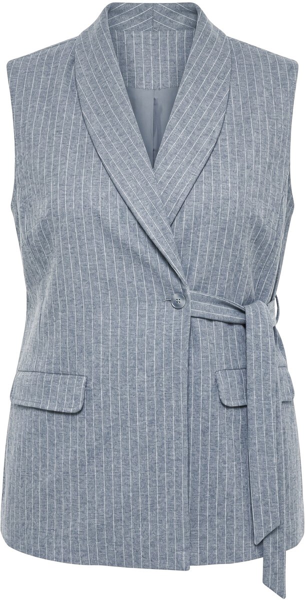 Ulla Popken - Dames - Vest krijtstreep sjaalkraag mouwloos - Middengrijs melange - Maat 54+
