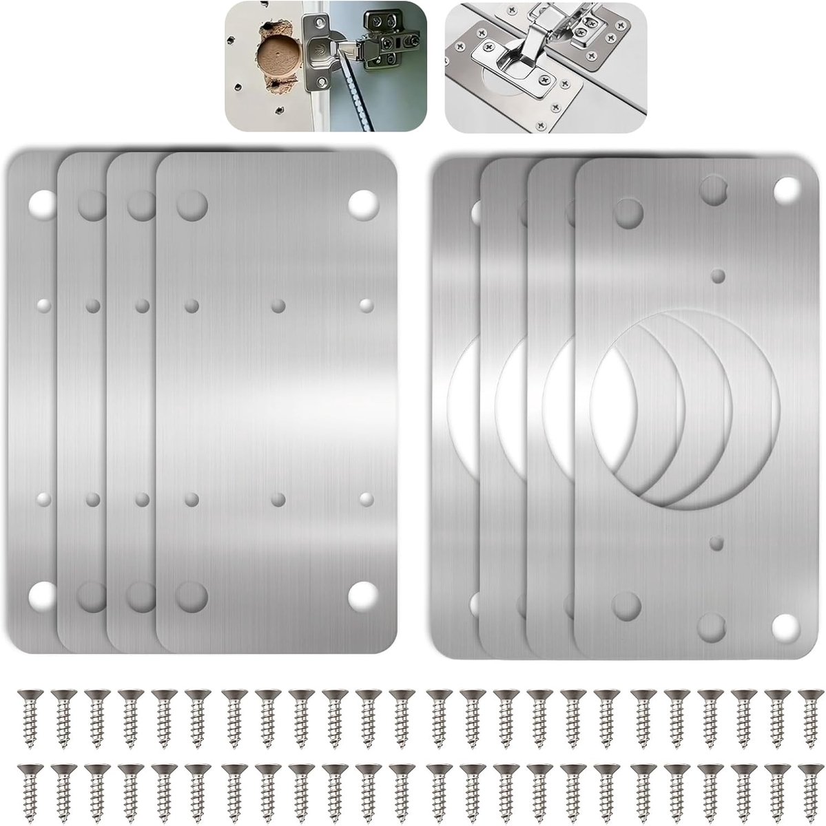 Cabinet Door Hinge Repair Plate, 8pcs 90x46mm Kitchen Hinge Repair Kit, Stainless Steel Flat Fittings, Door - ShopVlot