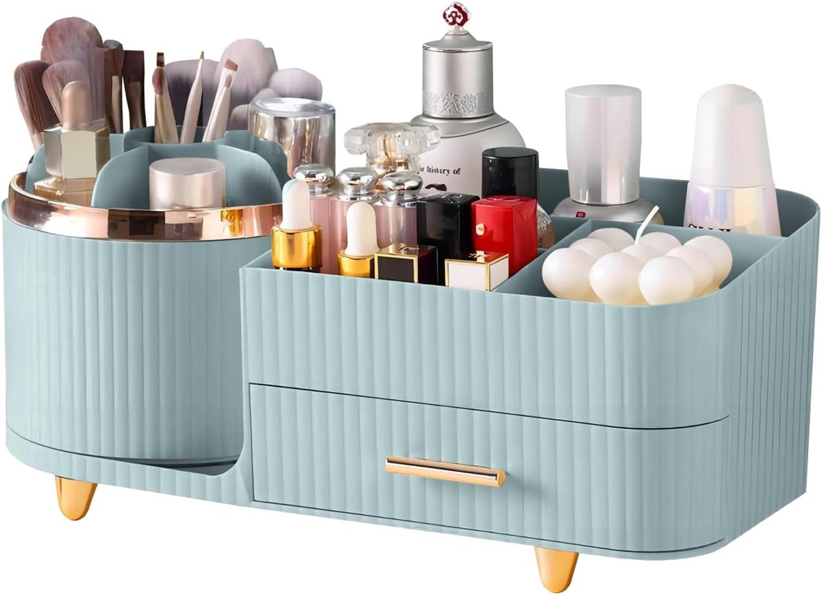 DASITON 360°Rotating Makeup Organizer with Drawers - Large Capacity Cosmetic Display Case for Skin Care, Brushes - ShopVlot