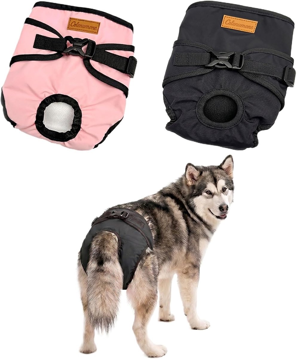 Dog Diapers for Women, 2 Pcs Washable and Reusable Puppy Panties with Adjustable Buckles, Highly Absorbent Dog Diapers - ShopVlot