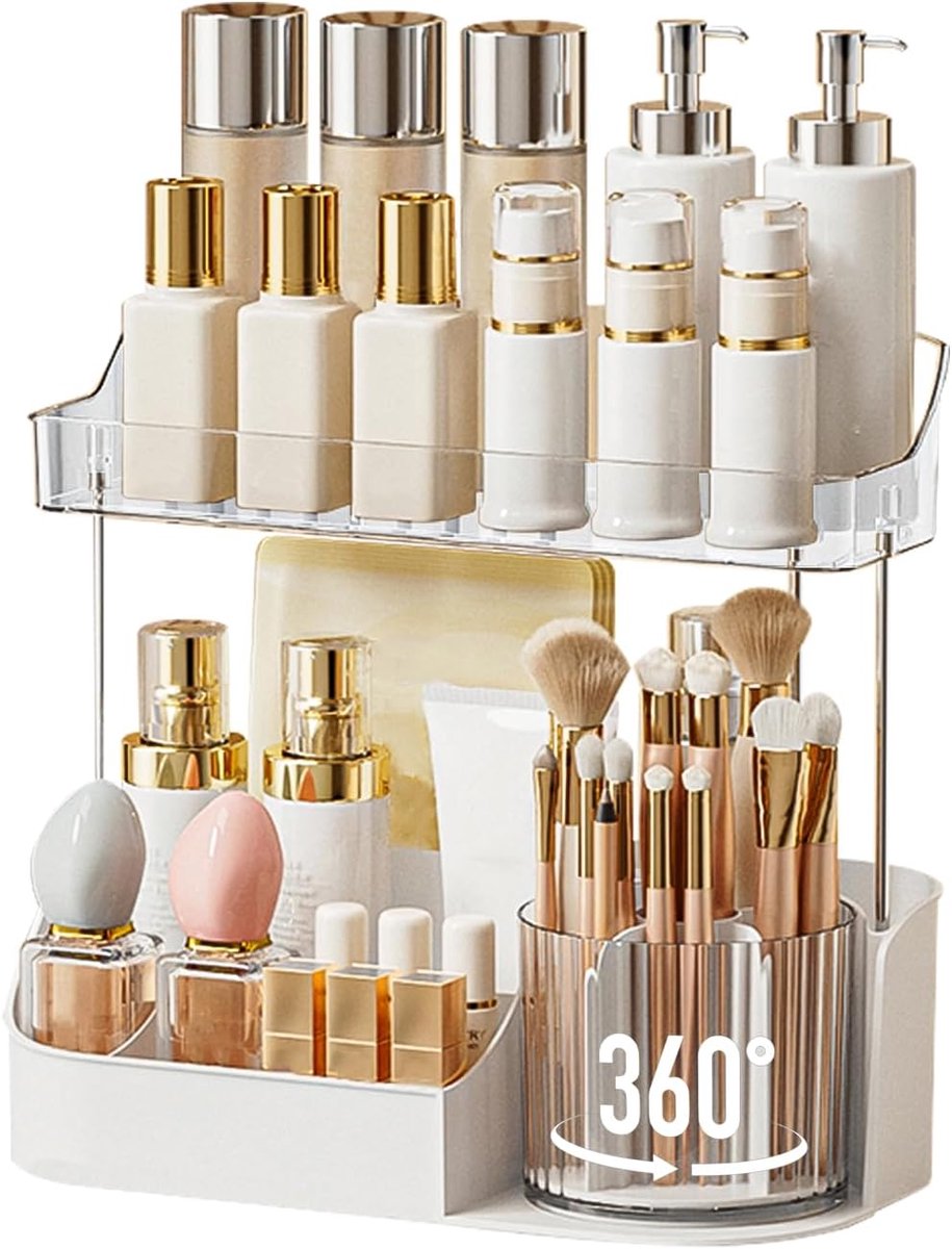 DASITON Makeup Organiser, 360° Rotating Makeup Brush Holder, Cosmetic Storage for Makeup, Skincare and Perfume Makeup - ShopVlot