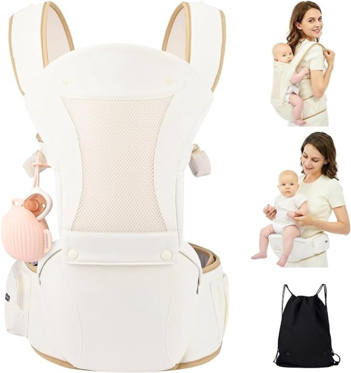 Verte Ergonomische Draagzak - Draagzak voor 0-36 Maanden – 3D Air Mesh-Draagzakrugzak voor Pasgeborenen Tot Peuters – Ergonomisch Heupzitje – 6-in-1 Draagzak voor op de Buik – Beige