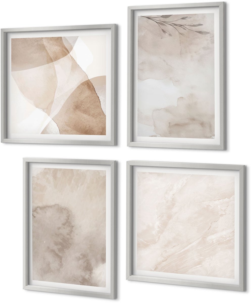 Coloray 4-Delige Schilderij Set - Textuur van gemorste aquarelverf in boho-stijl - 40 x 40 cm en 40 x 60 cm - Moderne Wanddecoratie - Woonkamer - Woonkamer Decoratie