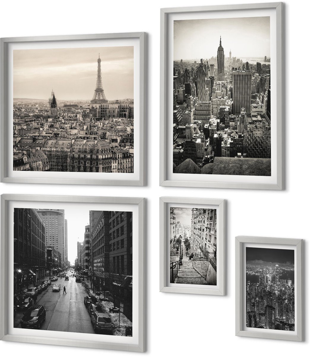 Coloray 5-Delige Schilderij Set - Uitzichten Op Kuststeden En Hun Architectuur - 20 x 30 cm - Schilderijen Set - Wanddecoratie - Woonkamer - Moderne Wanddecoratie