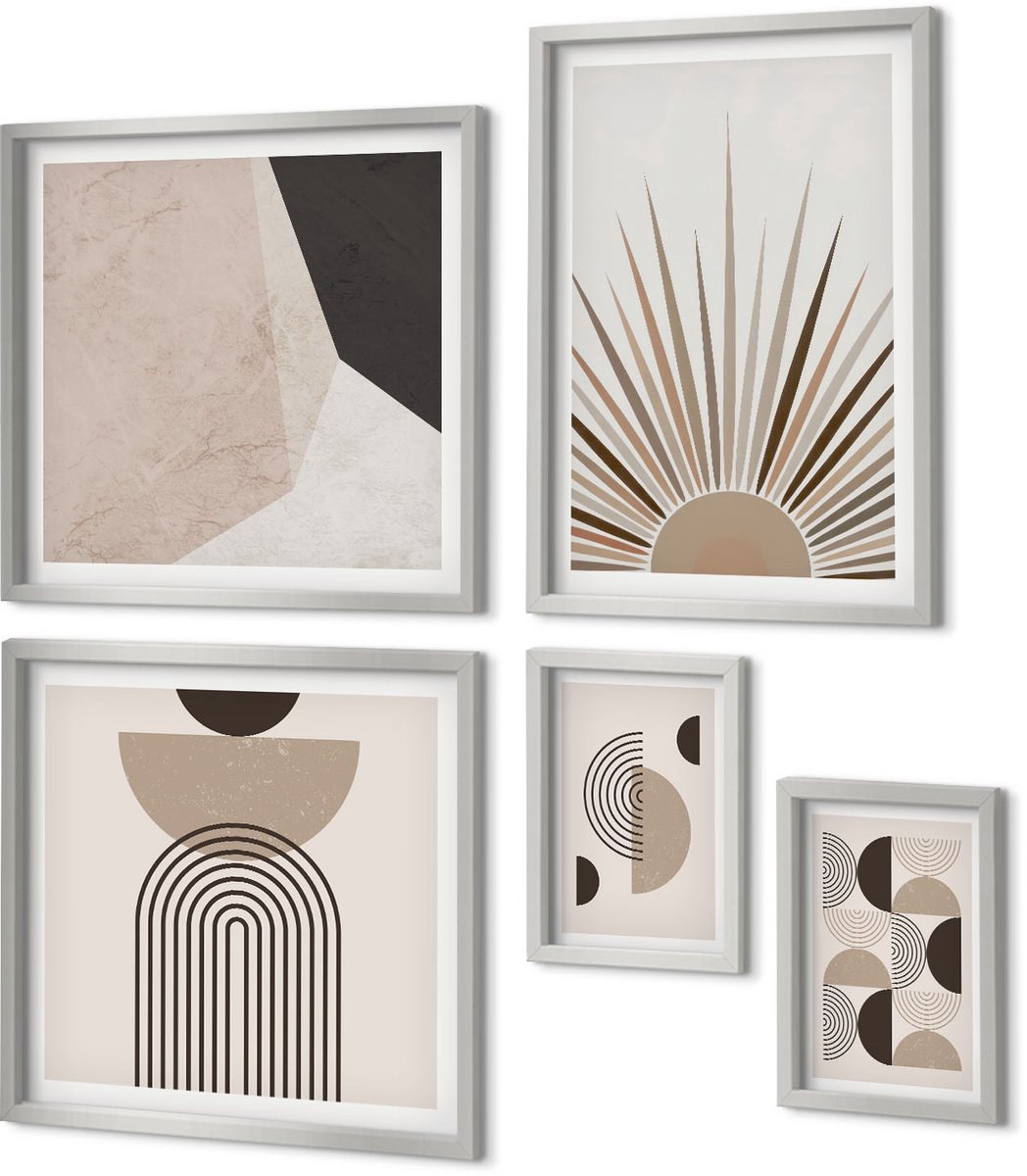 Coloray 5-Delige Schilderij Set - Boho Delicate Posters Abstracte Plantenmotieven - 20 x 30 cm - Wanddecoratie - Schilderijen Set - Kantoor - Moderne Wanddecoratie