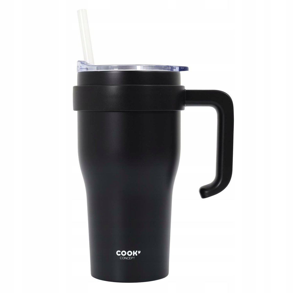 Miami Thermobeker met Handvat & Rietje - 600ml Zwart