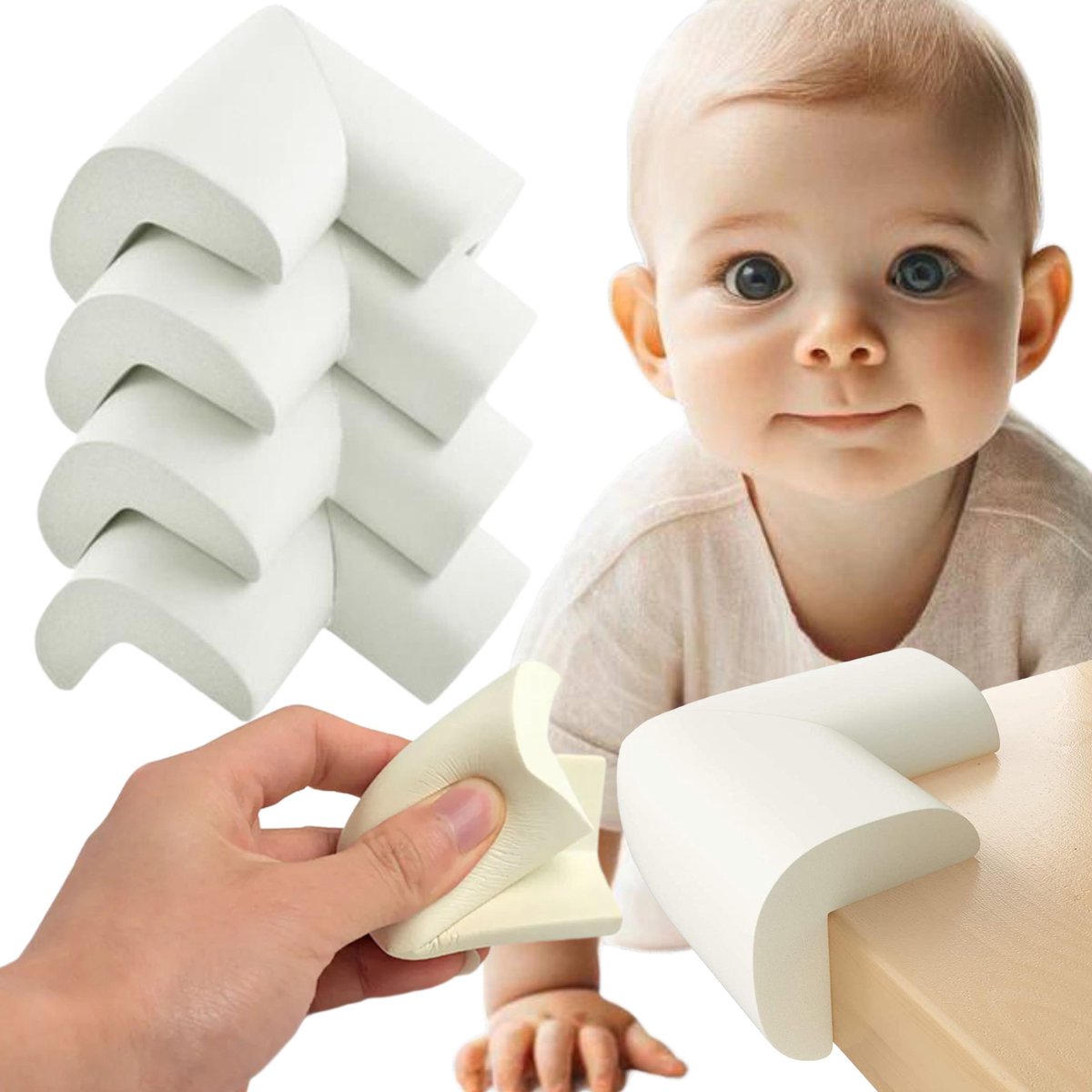 4x Witte Schuimrubber Hoekbeschermers voor Kasten & Meubels