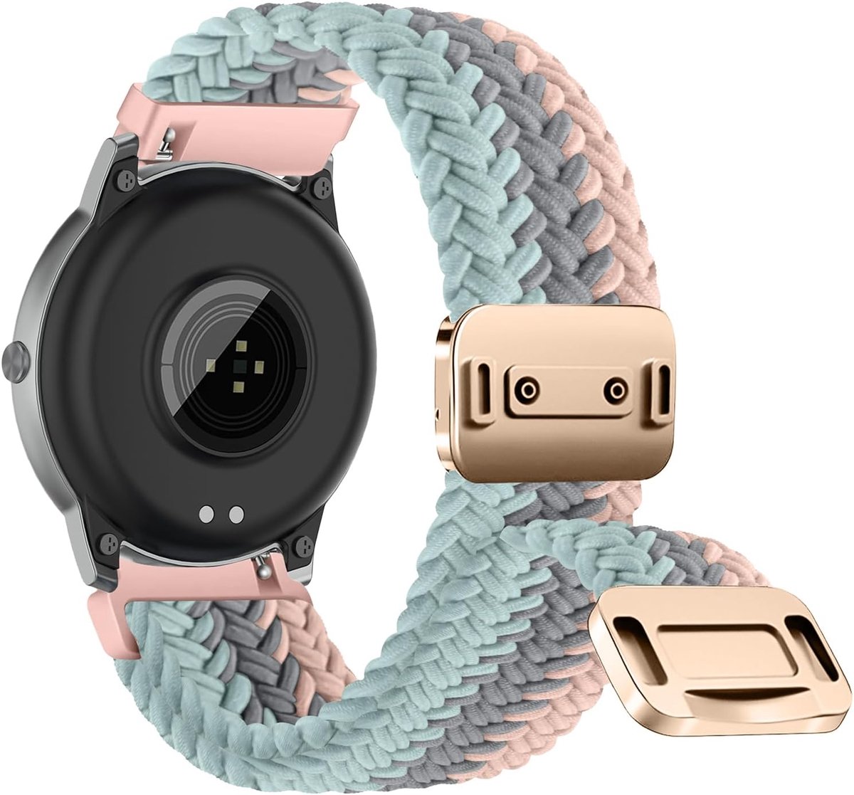 20mm 22mm Braided Bands, Metal Magnetic Snap Nylon Elastic Watch Band Vertical Striped Colorful Weave Pattern - ShopVlot