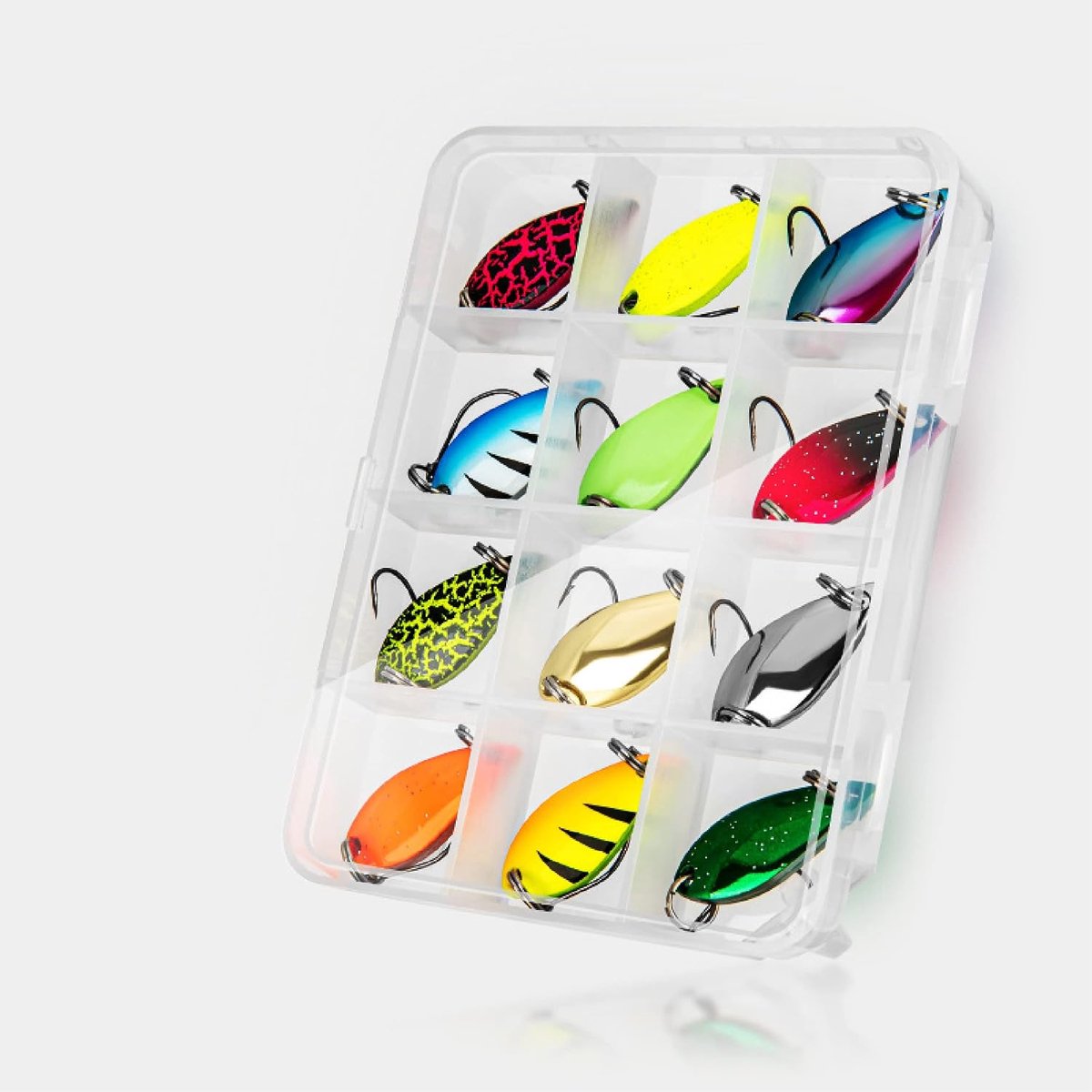 Tilapia Fishing Hook Set - 12 x 2.5g Spoons, Box - Fishing Rod Set for Tilapia - Tilapia Fishing Hooks - ShopVlot