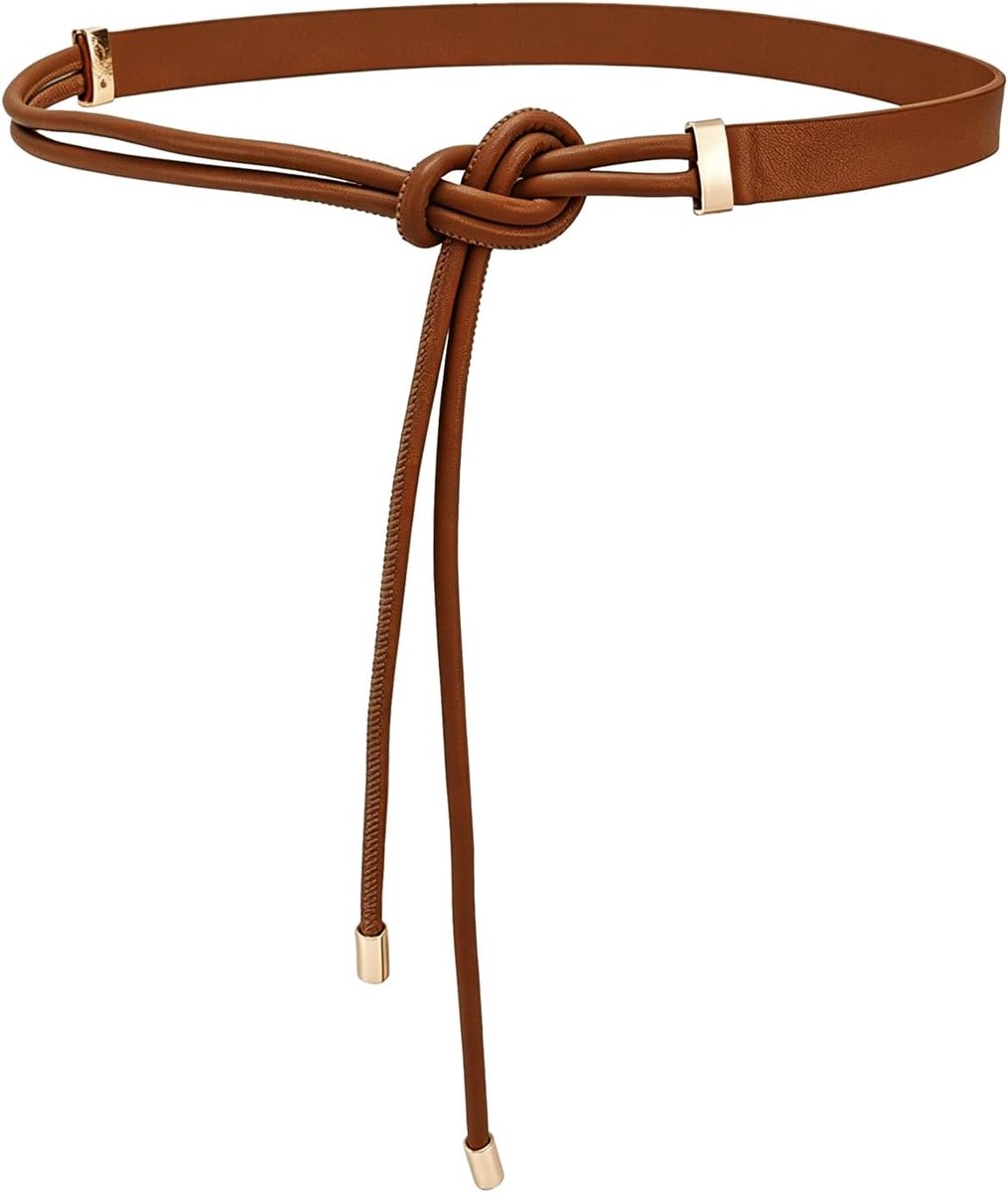 IGXX PU Leather Waist Belt with Button, Adjustable Thin Dress Belt for Women, Brown - ShopVlot