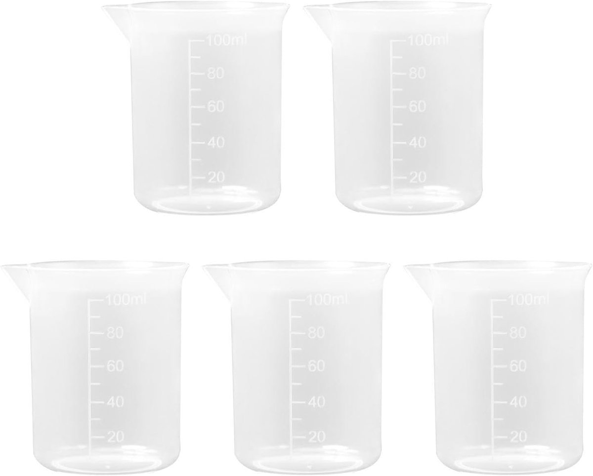 5pcs 100ml measuring cups, transparent plastic measuring cups, liquid measuring tool with scale measuring cup - ShopVlot