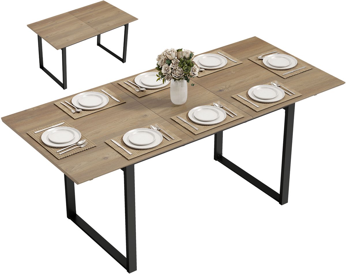 HOMCOM - Uitschuifbare eettafel - MDF - 180x80x75cm - Natuurlijk hout