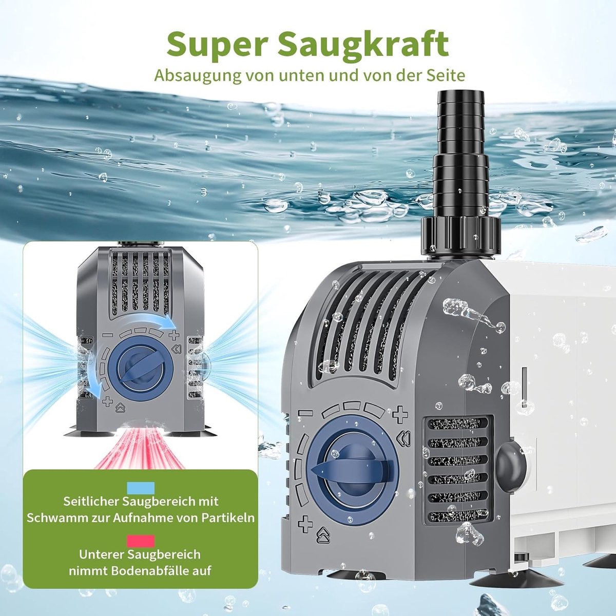 Vijverstofzuiger - Zwart - 900 l/u - Dompelpomp met 360° Zuigkracht - Voor Aquarium en Tuinvijver
