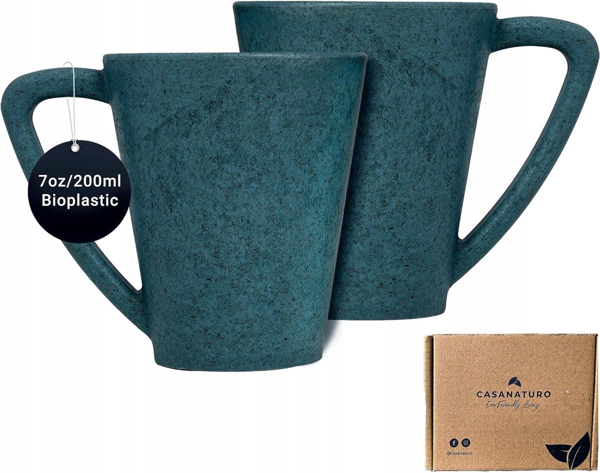 Set van 2 Blauwe Dennenhouten Mokken 200ml - BPA-vrij & Duurzaam