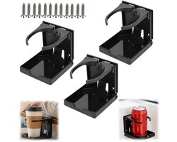 Set van 3 waterbekerhouders - Autobekerhouder - Drankrek op de boot - Waterflessenrek op kantoor - Opvouwbare waterbekerhouders - Verstelbare opening - Inclusief montageschroeven - Voor wanden, tafelbladen, stoelen, campers (9,7*10*2,5 cm - Zwart)