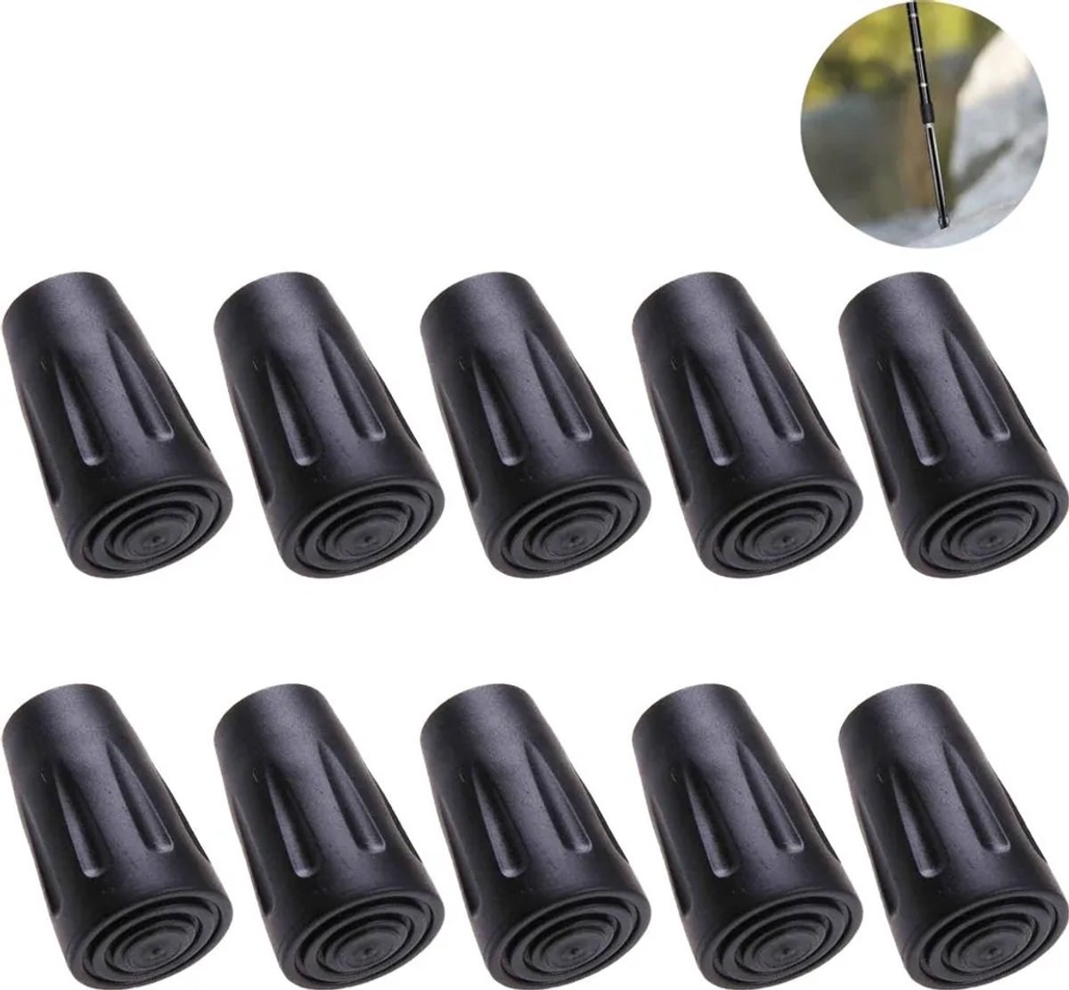 Verpakking van 10 stuks/5 paar rubberen beschermkapjes Geschikt voor de uiteinden van wandelstokken, vervangende rubberen beschermkapjes Geschikt voor wandelstokken en trekstokken.