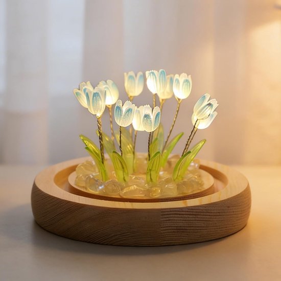 Handgemaakte Nachtlampje - Diy Tulpen Nachtlamp - Decoratieve Bloemenlamp - 20 Bloemen - Met Glazen Afdekking - Geen Eindproduct - Romantisch Cadeau - Sfeerverlichting Slaapkamer - Bureau Decoratieve — afbeelding 2